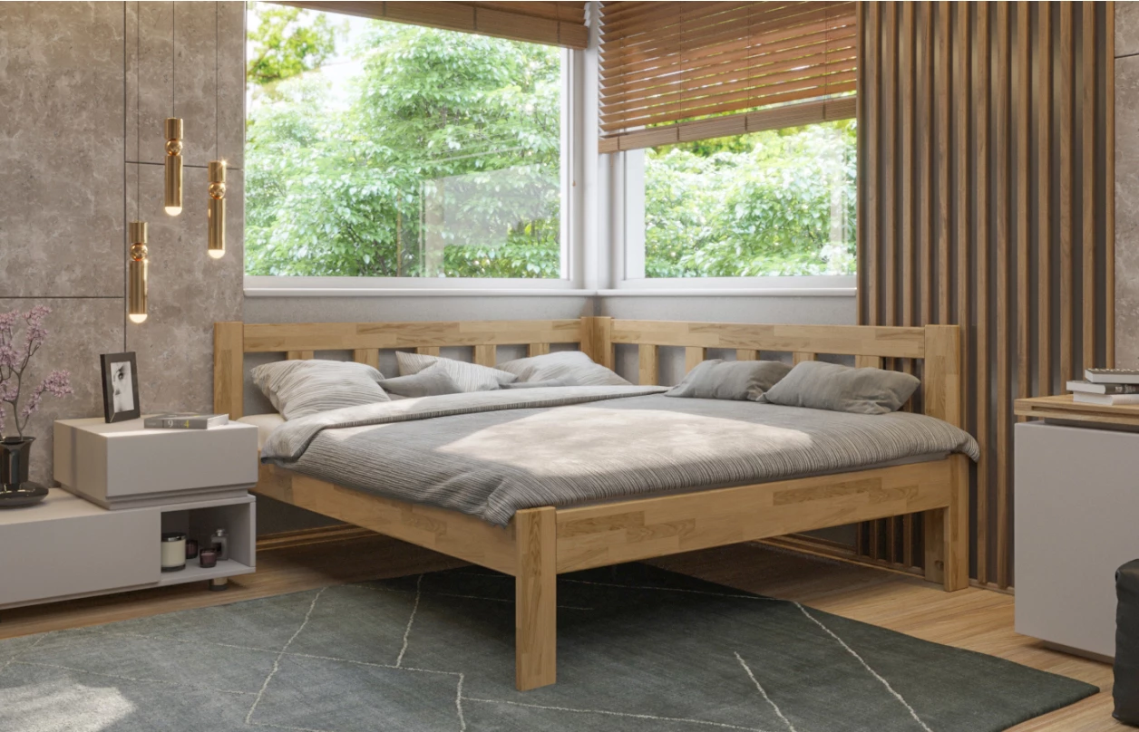 Rohová postel se zástěnou vpravo Tema P 180x200 cm, bělený buk 5