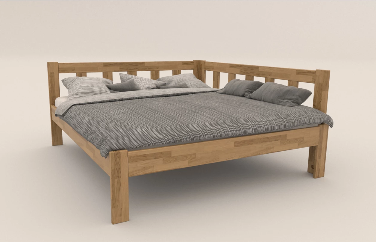 Rohová postel se zástěnou vpravo Tema P 180x200 cm, přírodní buk 1
