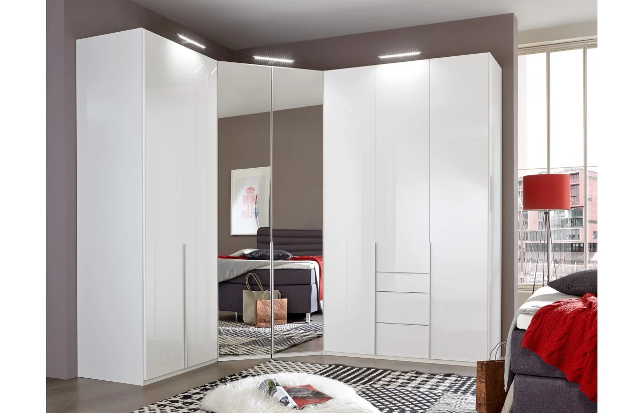 Šatní skříň New York D, 225 cm, bílá/bílý lesk 18