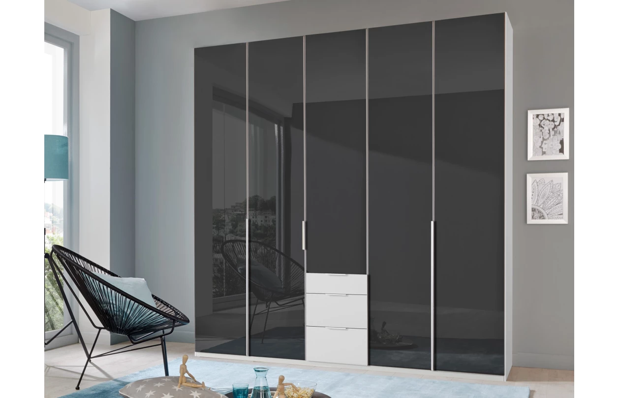 Šatní skříň se zásuvkami New York D, 135 cm, bílá/bílý lesk 13