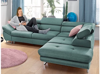Rohová sedací souprava Fabio, modro-zelená aqua látka, pravý roh