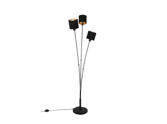Stojací lampa Tommy, 3 svítidla, černá/zlatá