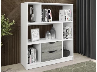 Nízký regál/knihovna Sten Mini, bílá/šedý beton
