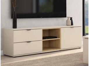 TV skříňka se zásuvkami Avola, 140 cm, béžová kašmír/dub cremona
