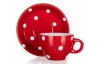 Šálek s podšálkem Dots 290 ml, červený puntíkatý