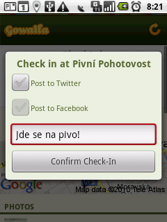 Přihlášení se k místu (check in)