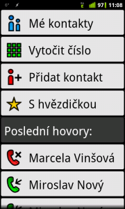 Rozkliknuté talčítko "hovory"