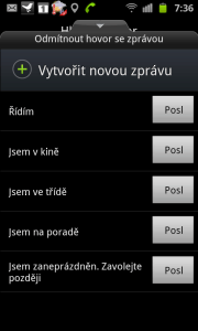 Hovor můžete odmítnout s odesláním SMS volajícímu