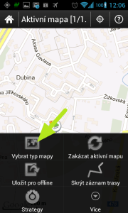 Přes Menu-Vybrat typ mapy můžete měnit použité mapové podklady.