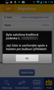Po registraci dostanete přidělené číslo vaší kreditové jízdenky