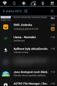 Informace v notifikační liště