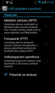 Možné režimy připojení telefonu k PC