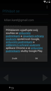 Úvodní konfigurace - souhlas s podmínkami