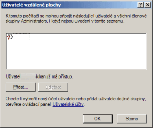 Přidejte účet oprávněný k RDP přístupu stisknutím tlačítka Přidat