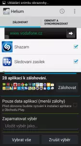 Doporučujeme deaktivovat volbu Pouze data aplikací 