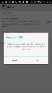 Nastavení hesla pro zálohy v aplikaci Helium