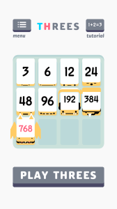 Threes! - úvodní obrazovka