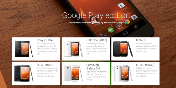 V nabídce zařízení Google Play Edition byl zaměněn snímek Galaxy S4 za S5