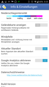 Wetter App: možnosti nastavení