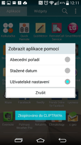 Seznam aplikací - způsob řazení