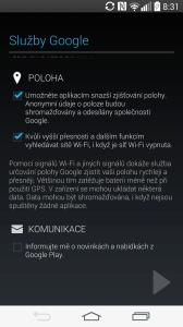 Úvodní nastavení - služby Google