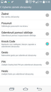 Možnosti odemykání obrazovky