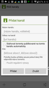 Přidání nového RSS kanálu