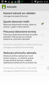 Sekce nastavení Adresáře