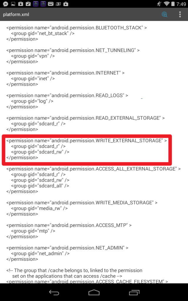 Vyhledejte sekci android.permission.WRITE_EXTERNAL_STORAGE