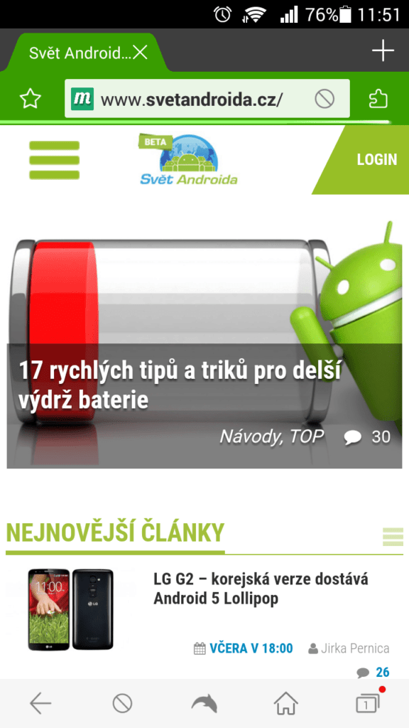 Huawei G630 test procházení webu 2