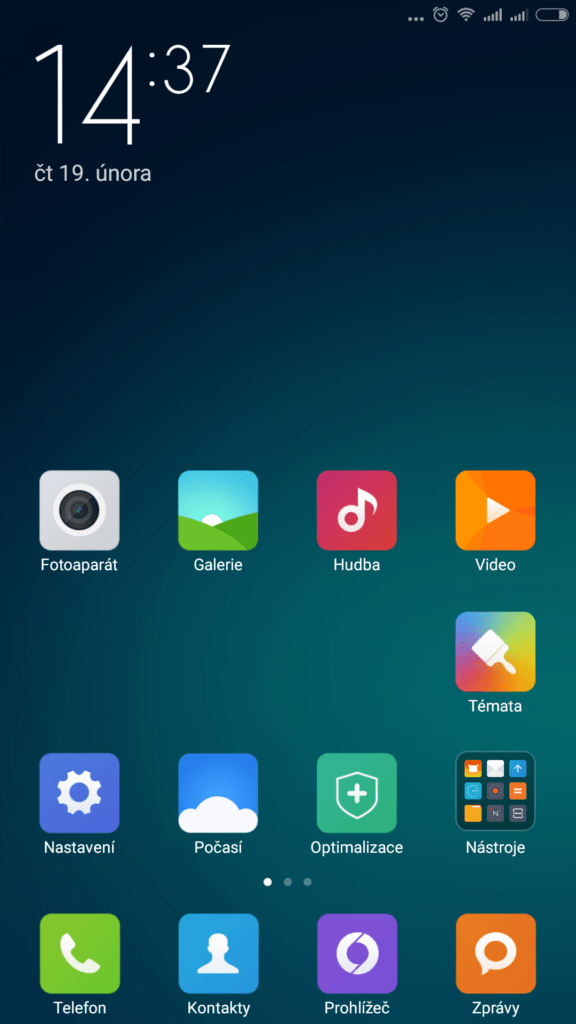 Xiaomi MI Note prostředí systému Android 4.4.4 domácí obrazovka