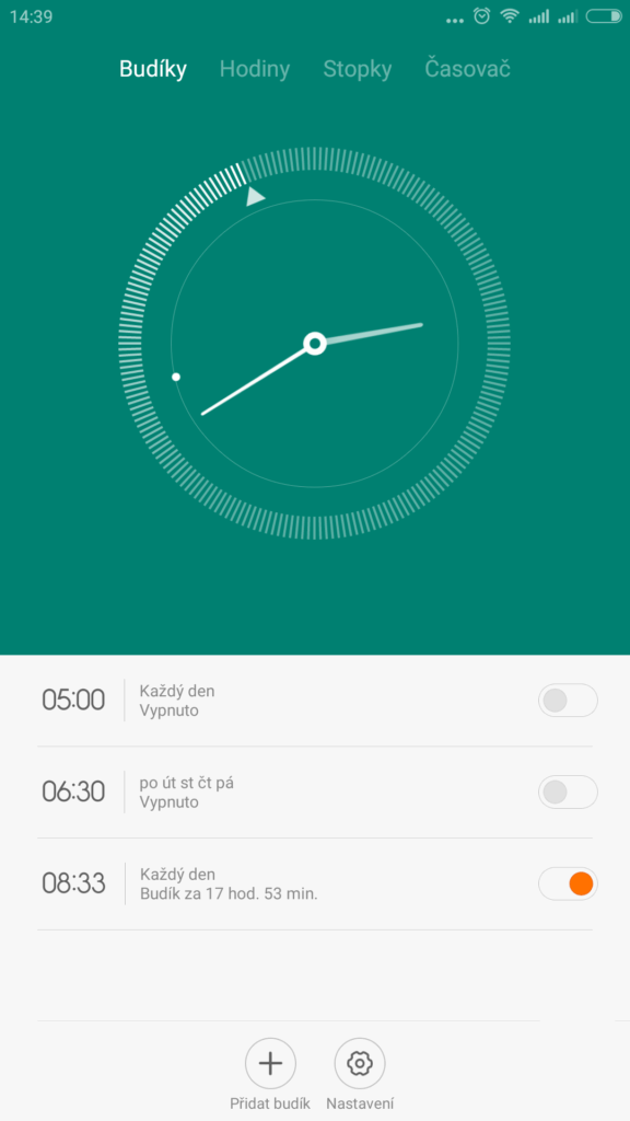 Xiaomi MI Note prostředí systému Android 4.4.4 hodiny