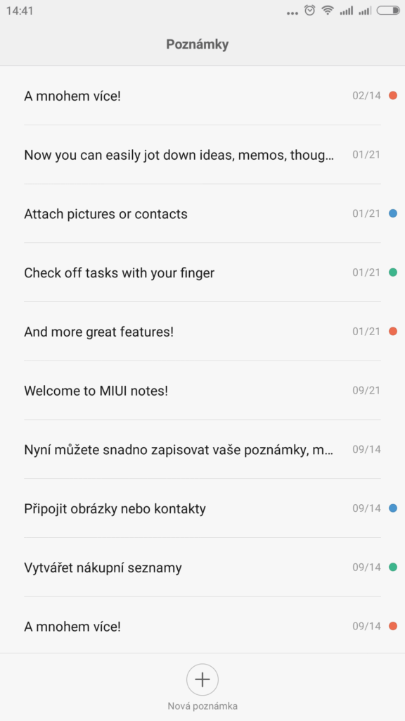 Xiaomi MI Note prostředí systému Android 4.4.4 poznámky