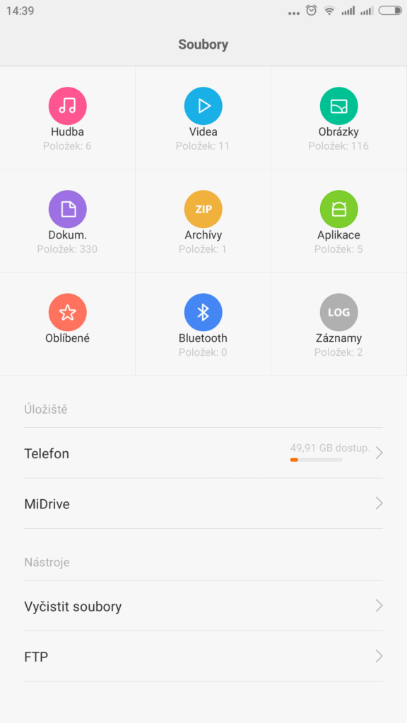 Xiaomi MI Note prostředí systému Android 4.4.4 správce souborů