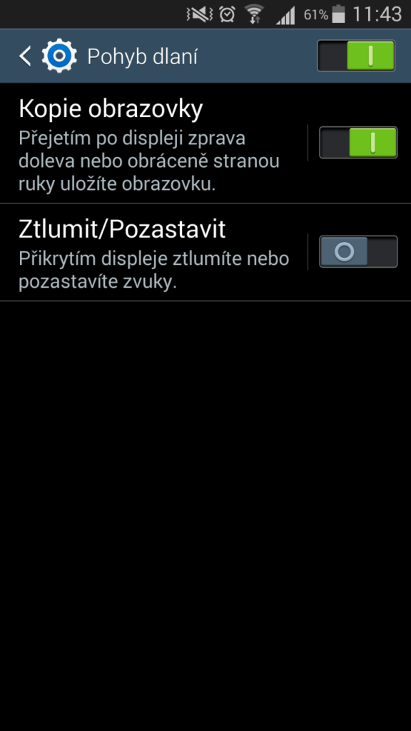 samsung galaxy s3 neo uživatelské prostředí pohyby dlaní1