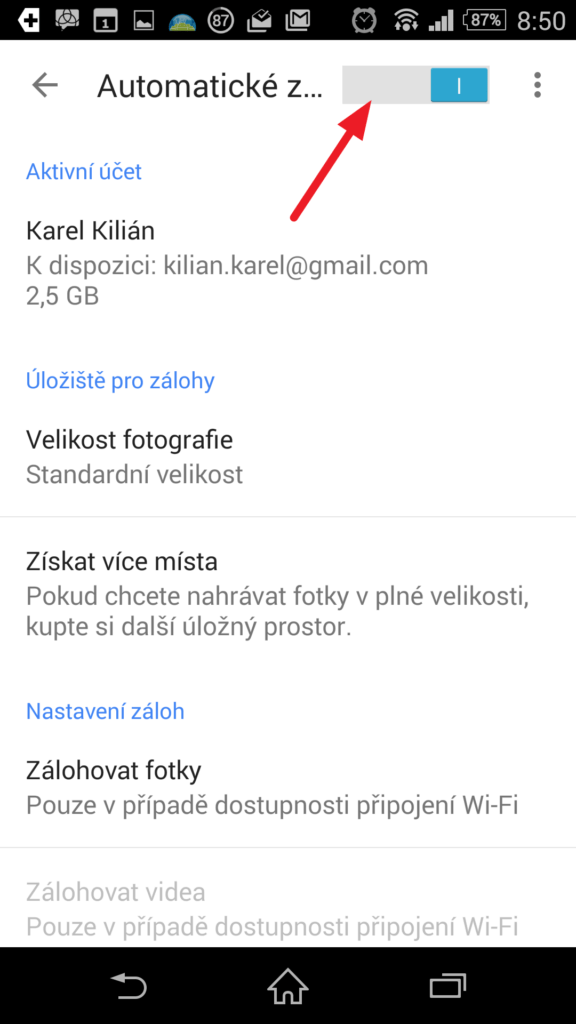 Aktivujte přepínač