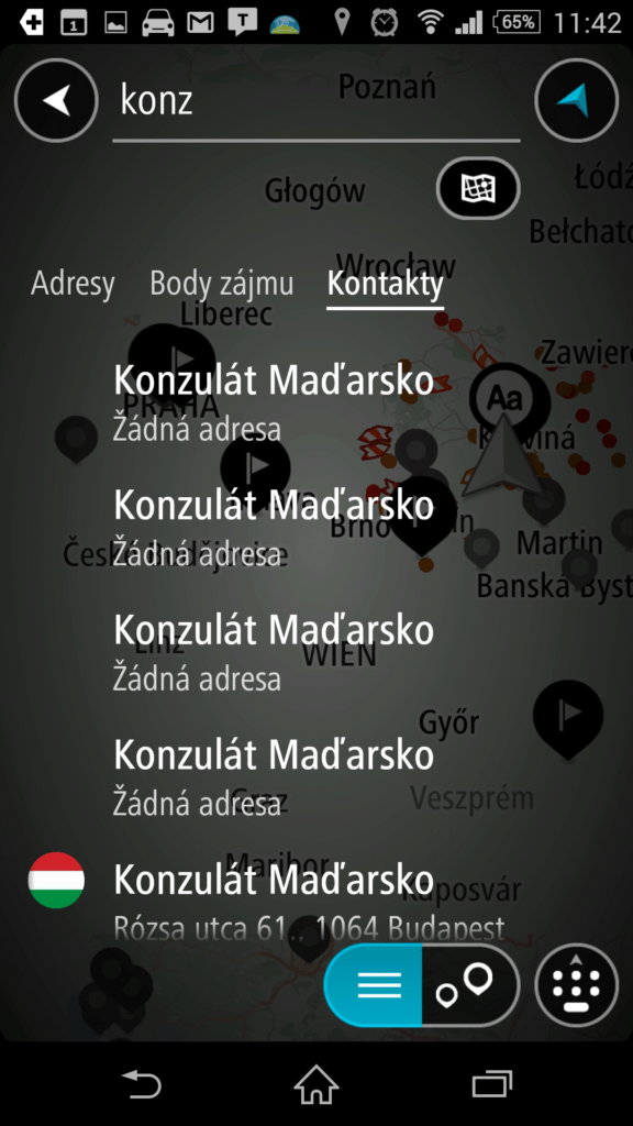 Vyhledávání v kontaktech