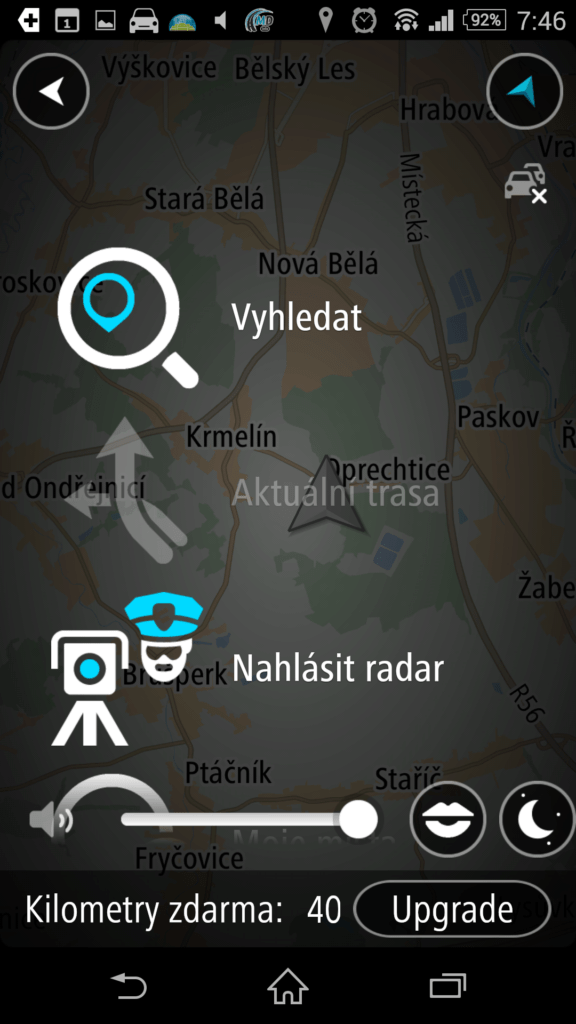 Hlavní nabídka aplikace