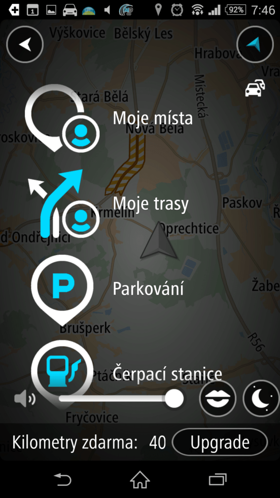 Hlavní nabídka aplikace