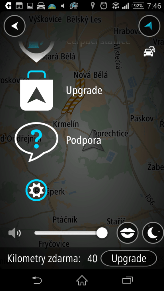 Hlavní nabídka aplikace
