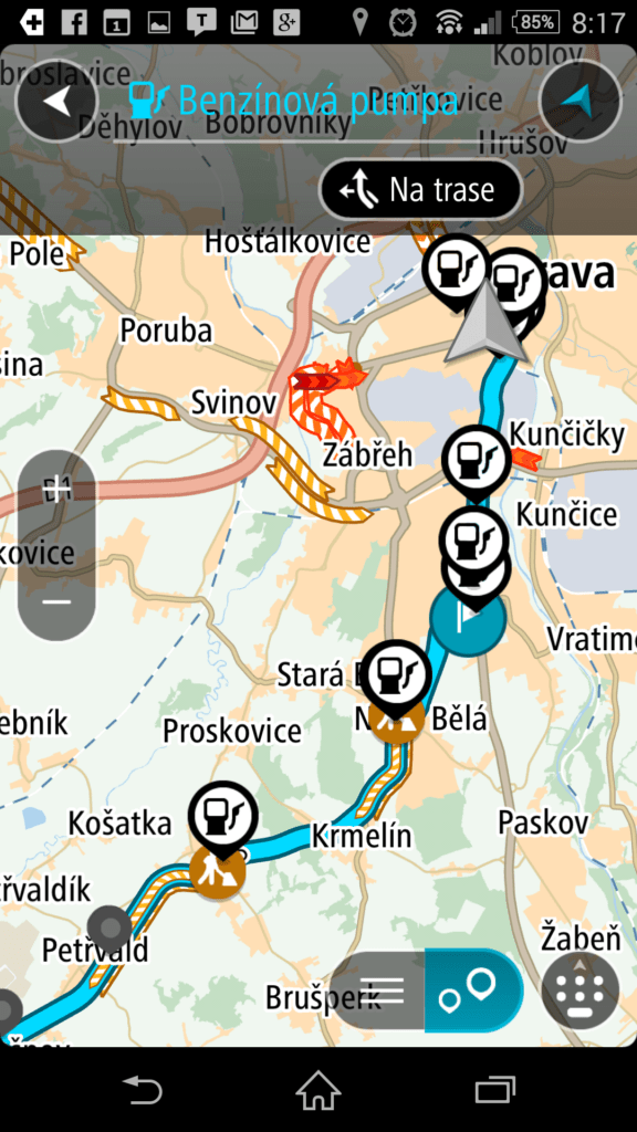 Čerpací stanice po trase