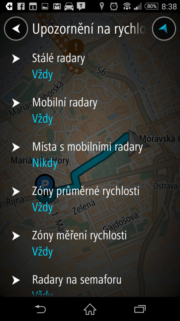 Upozornění na radary