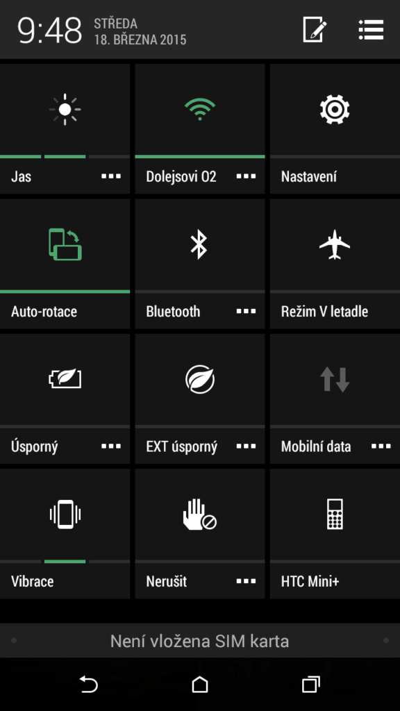 HTC Desire 620 prostředí systému Android 4.4.4 notifikační lišta 2