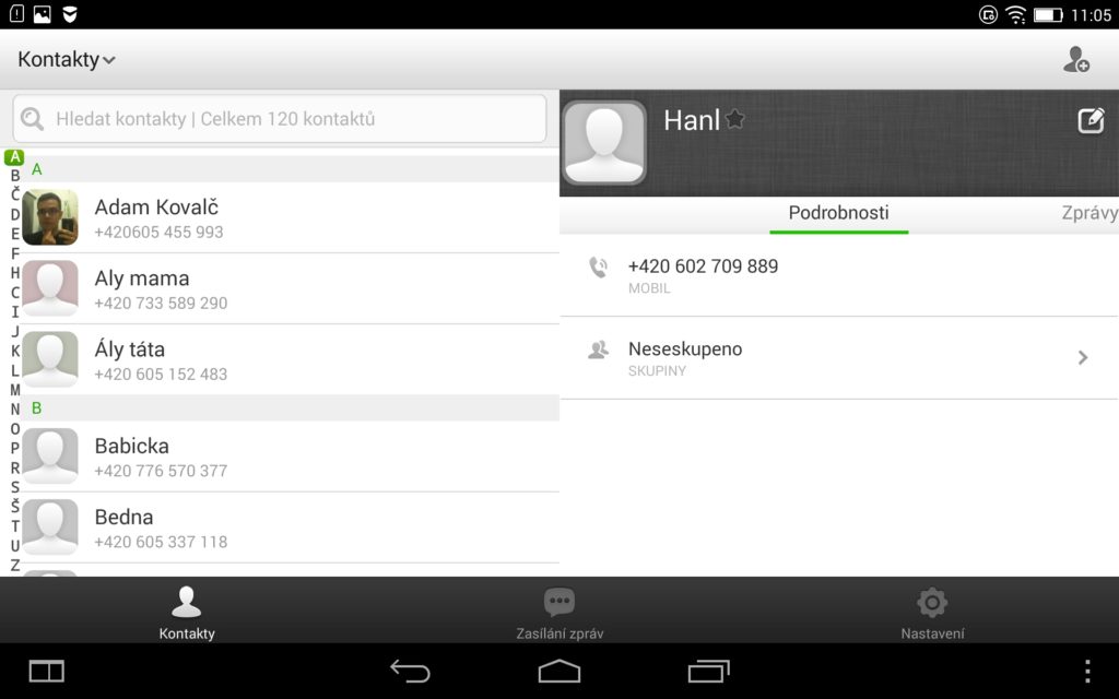Lenovo Yoga 2 8 systém Android 4.4.2 kontakty