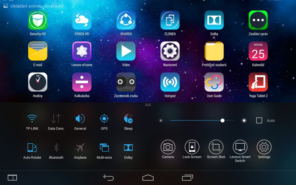 Lenovo Yoga 2 8 systém Android 4.4.2 spodní lišta