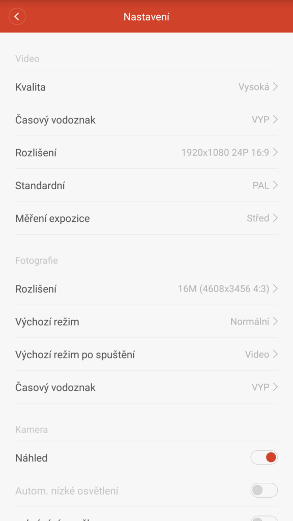 Xiaomi Yi aplikace nastaveni 1