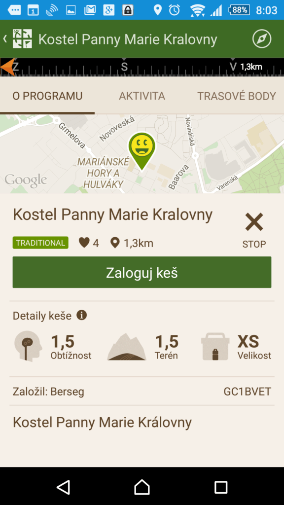 Geocaching Intro - podrobnosti o keši