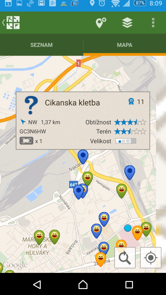 Geocaching - zobrazení keše