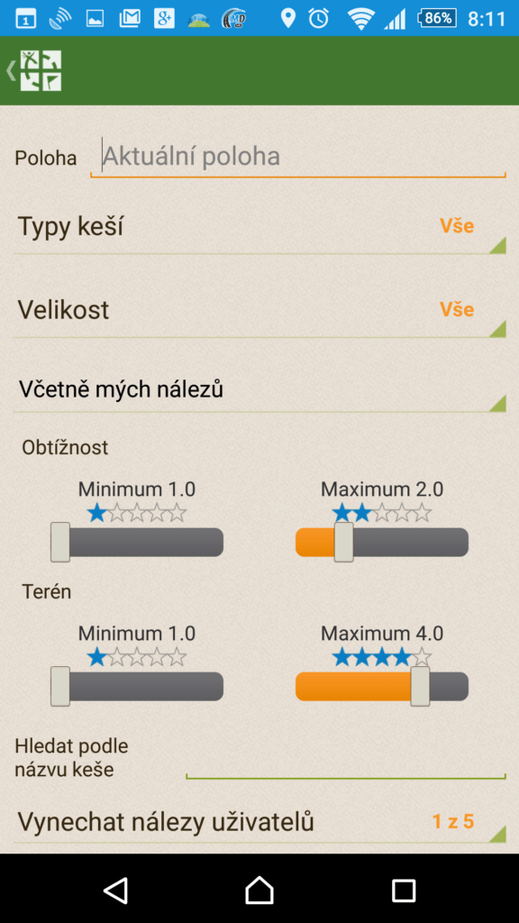 Geocaching - filtrování kešek