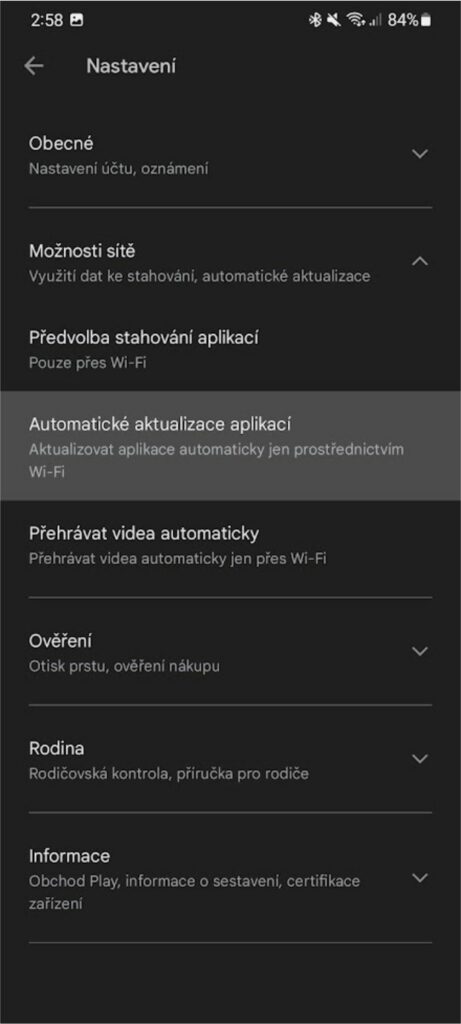 automatické aktualizace aplikací aplikace Obchod Play vypnutí zapnutí 3 nastavení